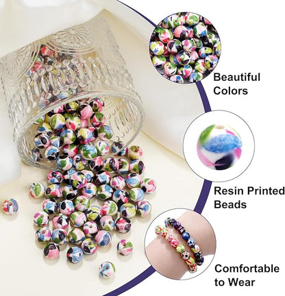 100 PCS 10mm Resin Beads Bulk for Bracelet Making Kit, Green Leaves Printed Round Loose Beads for Jewelry Earring Necklace Rings Art Craft DIY Projects