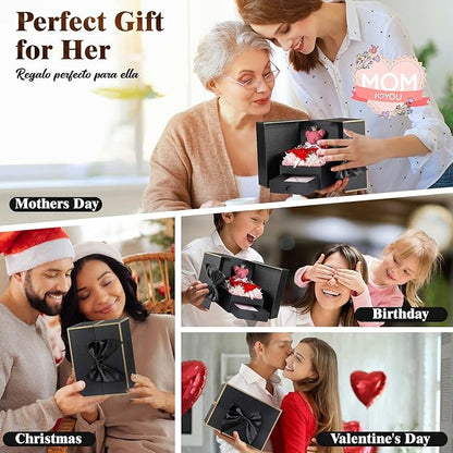 Birthday Gifts for Mom from Daughter, Son, Preserved Real Roses with Initial Necklace V, Meaningful Anniversary Present for Girlfriend Wife Women