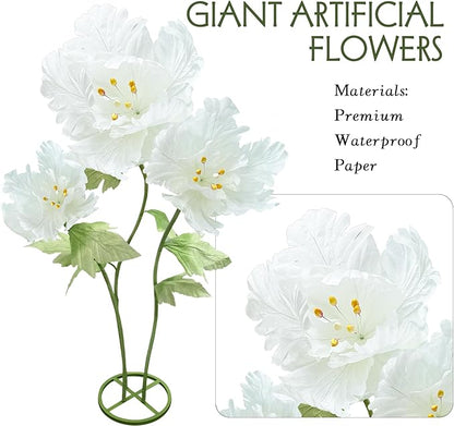 Giant Artificial Paper Fake Flowers , Large Flower Outdoor Decoration Realistic Faux Flower for Photographic Props Anniversary Birthday Living Room Ceremony Church Hallway Shop Window Display, White