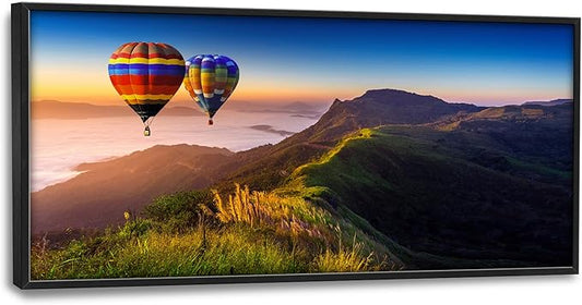 Framed Large Pictures Wall Art for Living Room, Nature Scenery Mountain Landscape Oversized Wall Decor Hot Air Balloon Canvas Print Painting Extra Large Framed Artwork for Bedroom Office 60"x30"