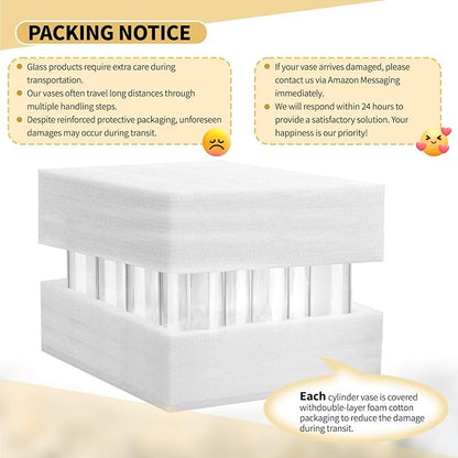 12Pack Glass Cylinder Vases for Centerpieces - 8 Inch Tall Flower Vase for Wedding Decorations, Floating Candle Holder Vase Bulk,Glass Hurricane Candle Holders for Table Shelf, Party, Home Decor