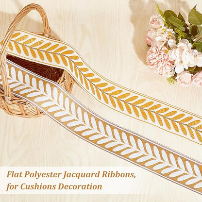 OLYCRAFT 10.9 Yards Jacquard Ribbon Trim 2.4 Inch Leaf Pattern Jacquard Polyester Ribbons Brown Leaf Jacquard Woven Embroidery Trim for DIY Sewing Crafts Handmade Bag Belts Clothing Decoration
