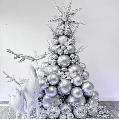 Togvu Metallic Silver Balloons Different Size, 123 Packs Silver Balloons Arch Kit, Pack of 18 12 10 5 Inch Chrome Silver Balloons Garland for Birthday, Graduation, Wedding, Anniversary Decoration