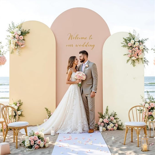 Boho Arch Backdrop Cover 6FT 5FT 4FT Stretchy Wedding Arch Covers Set of 3 Spandex Fitted Nude Champagne Cream Fabric Backdrop Cover for Party Baby Shower Birthday Decoration