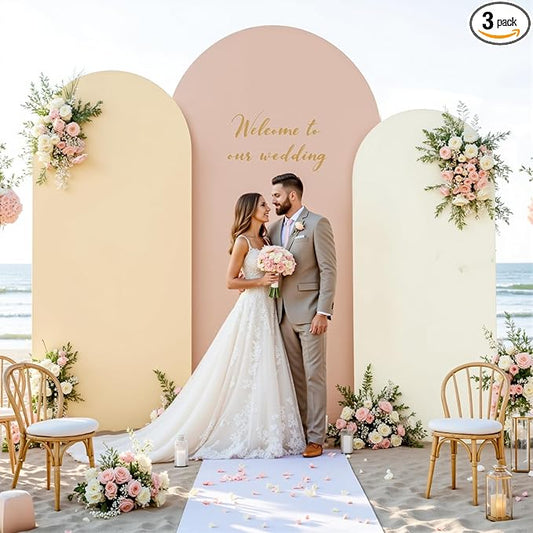 Boho Arch Backdrop Cover 8FT 7.2FT 6.6FT Stretchy Wedding Arch Covers Set of 3 Spandex Fitted Nude Champagne Cream Fabric Backdrop Cover for Party Baby Shower Birthday Decoration