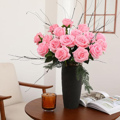 50PCS Artificial Silk Roses in Bulk & Bouquet Long Stem – Realistic Fake Roses for Wedding Centerpieces, Home Decor, Floral Arrangements, Party Decoration (Pink)