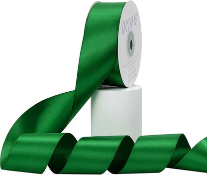 Green Satin Ribbon, Double Faced 2 Inch X 25 Yards Green Ribbon, Premium Satin Ribbon for Gift Wrapping, Crafts, Hair Bow Making, Sewing, Flower Bouquet, Wedding Party Decor