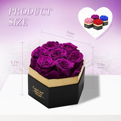 Preserved Roses Flowers for Delivery 7 Pcs, Forever Flores in a Box with Necklace, Eternal Rose Anniversary Birthday Gifts for Women Mom Wife Girlfriend, Rosas for Valentines Christmas, Purple