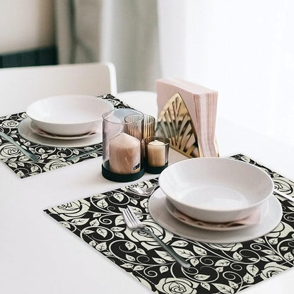 Retro Flowers Placemats Set of 6, 17x12 Inch Modern Aesthetic Black White Florals Leaves Art Print Table Mats for Home Party Kitchen Dining Decor