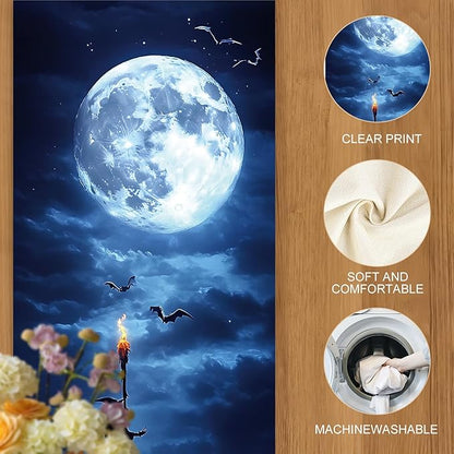 Halloween Witch & Full Moon Table Runner – 13x72 Inch Spooky Halloween Decor with Witch Silhouette and Moon Design, Durable Linen-Look Fabric for Dining Tables & Parties