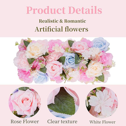 Flower Centerpieces for Tables - 2 Pack Wedding Arch Artificial Flowers Blue&Pink Arrangements Center Piece for Reception, Living Room, Kitchen, Dining Table Runner Decorations(20.5 * 9.4''/52 * 24cm)