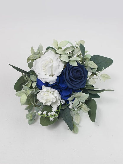 Rinlong Navy Blue Bridesmaids Bridal Bouquet Artificial Wedding Bouquets for Bride Bridesmaid Silk Bouquet for Wedding Prom Homecoming 7.5 Inches