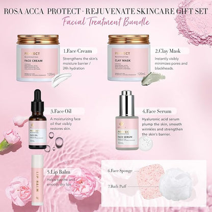 Christmas Gifts for Women, Spa Gifts 28pcs Rose Facial Skin Care Set for Women, Face Cream, Bath Oil, Serum, Shower Accessories - Bath and Body & Facial Kit - Birthday, Valentine's, Bridal Shower