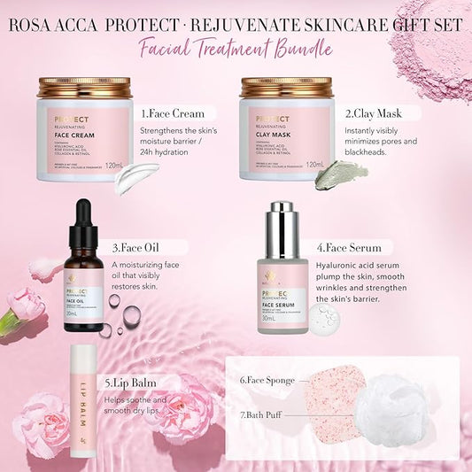 Christmas Gifts for Women, Spa Gifts 28pcs Rose Facial Skin Care Set for Women, Face Cream, Bath Oil, Serum, Shower Accessories - Bath and Body & Facial Kit - Birthday, Valentine's, Bridal Shower