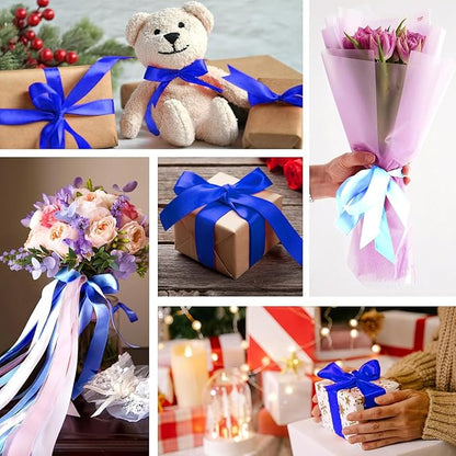 Blue Satin Ribbon 1-1/2 Inch x 2 Rolls Blue Wide Satin Fabric Ribbon for Gift Packaging, Christmas, Wedding, Flower Bouquet, Holiday Party, Invitation