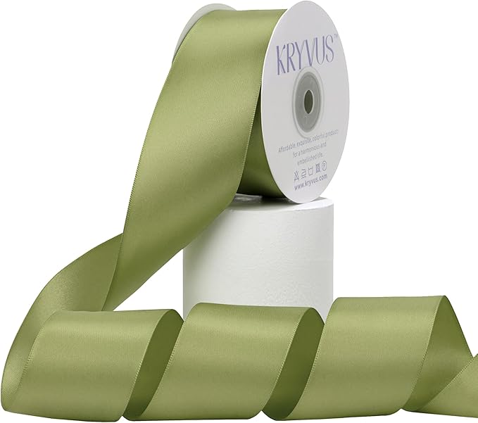 Moss Green Satin Ribbon, Double Faced 2 Inch X 25 Yards Moss Green Ribbon, Premium Satin Ribbon for Gift Wrapping, Crafts, Hair Bow Making, Sewing, Flower Bouquet, Wedding Party Decor