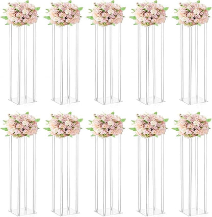 10 Pcs Wedding Centerpieces Acrylic Vases Clear Column Flower Vase Stands 7.87'' x 7.87'' x 31.5'' Rectangular Flower Display Table Stands for Wedding Party Events Reception Table Decor