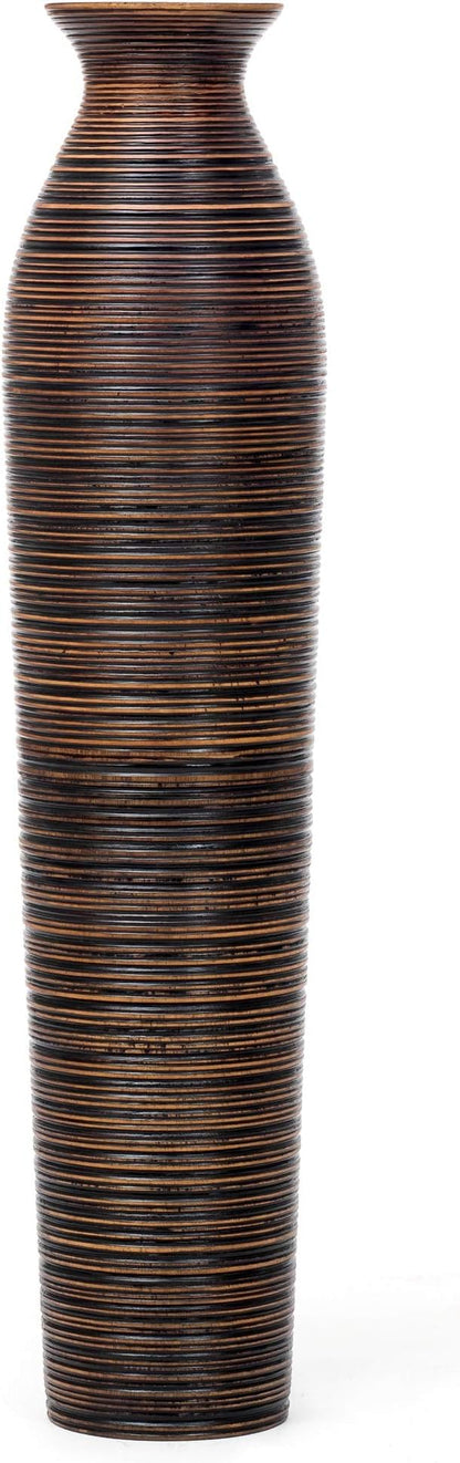 Leewadee Large Brown Home Decor Floor Vase - Wooden 34 inch Tall Farmhouse Decor Flower Holder for Fake Plant and Pampas Grass