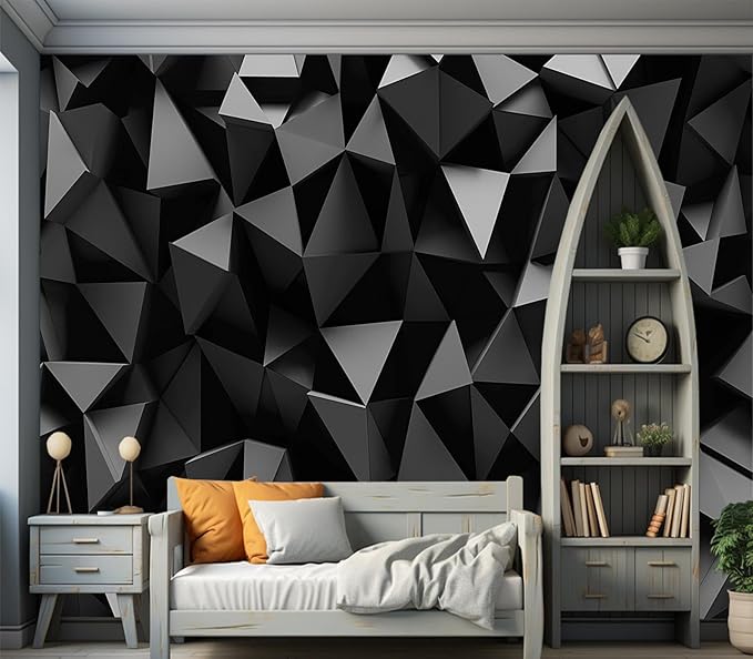 Cliouar-Black Triangle Background Mural Wallpaper Peel and Stick 90" x 67"