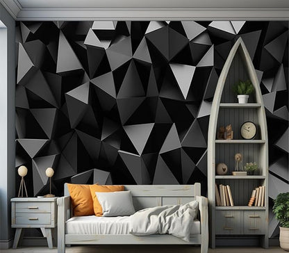 Cliouar-Black Triangle Background Mural Wallpaper Peel and Stick 90" x 67"
