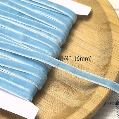 Chenkou Craft Light-Blue 25 Yards 1/4" Velvet Ribbon Lots Bulk (Light Blue, 1/4"(6mm))