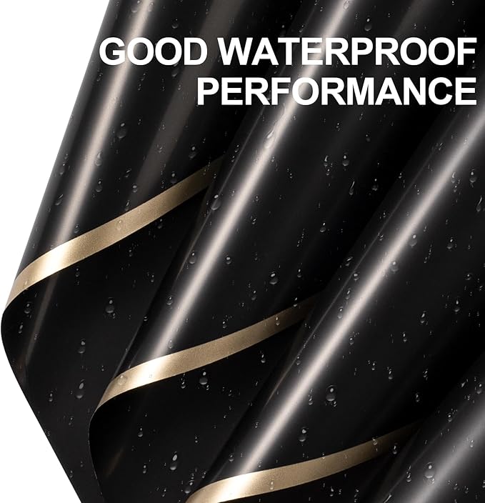 WRAPAHOLIC 20 Sheets Flower Wrapping Paper - 22.4 x 22.4 inch Black with Gold Edge Water-Resistant Floral Bouquet Wrapping Paper, Florist Supplies Packaging Paper for Wedding Birthday Gift DIY