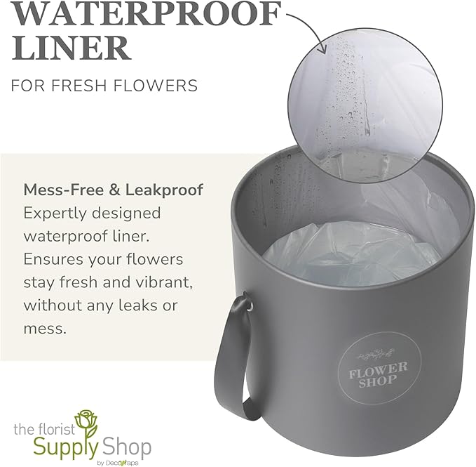 4 Flower Bouquet Hat Boxes | 2 Per Size Round Floral Arrangement Vase | Satin Ribbon Handle & Waterproof Liner | Gift Box for Flowers with Lids | Grey