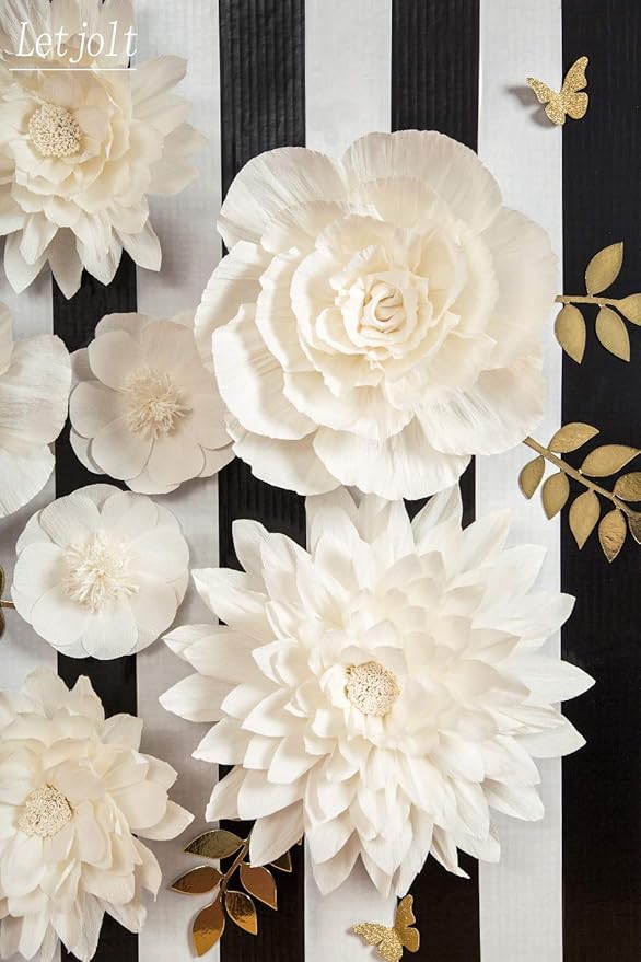 Letjolt White Paper Flowers Decoration for Wall 3D Artificial Flowers Home Decor Modern Wedding Backdrop Baby Shower Bridal Shower Nursery Wall (White 8Pcs)