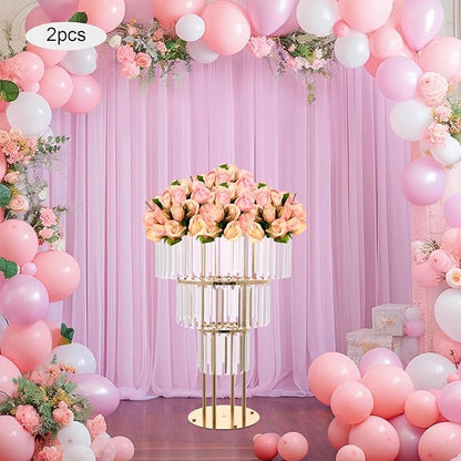 2PCS 3 Tiers Wedding Centerpieces Vase, 28.34” Tall Crystal Wedding Flower Stand, Round Chandelier Pedestal Stand for Wedding Road Lead T Stage Arrangement Decoration