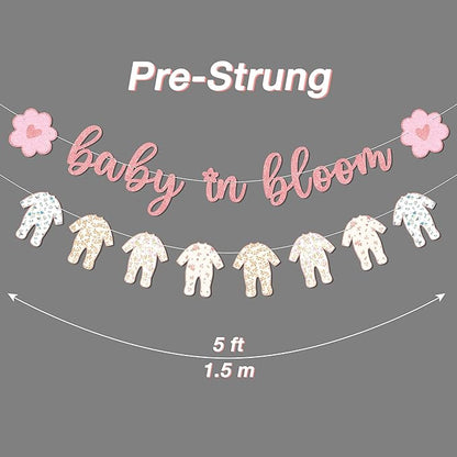 Baby in Bloom Banner, Pre-Strung Floral Onesie Garland Baby Shower Banner for It's a Girl Baby Shower Decoration