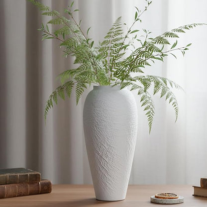 Vintage Ceramic Vase, Minimalist Texture Stone Patterned White Flower Vase, Decorative Vase for Living Room Shelf Farmhouse Dining Table Centerpiece Decor (White Texture 12.6'')