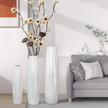 White Floor Ceramic Vase 24 Inches Tall Flower Holder Decorative Large Vases for Table Centerpieces Shelf Home Decor Living Room Branches Sky-Dried Flower Arrangement Simple Decorative