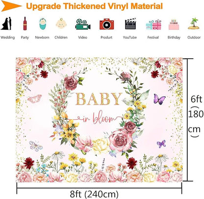 InMemory Baby in Bloom Backdrop Wildflower Baby Shower Decorations for Girl,Spring Wildflowers Baby in Bloom Baby Shower Banner Background Wild Floral Baby Girls Party Supplies Photobooth Props 8x6ft