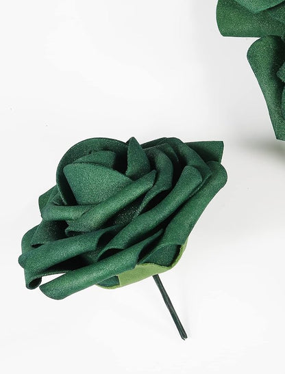 50pcs Artificial Flower，Real Touch Foam Roses w/Stem DIY for Wedding Bouquet Centerpieces Party Shower Home Decor-Green boxpack