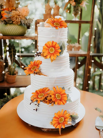 6PCS Orange Daisies Artificial Flowers 36 Heads 29.52”Realistic Fake Daisies with Stems for Tall Vase Wedding Party Outdoor Arrangement Aisle Room Porch Home Decor(Orange)
