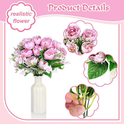 Olgaa 12 Bundles Peonies Artificial Flowers Fake Peony Bouquet Faux Peonies Flowers Bulk with Stems Flower Balls for Centerpiece Table Decorations Wedding Bridal Floral Arrangement (Purple Pink)