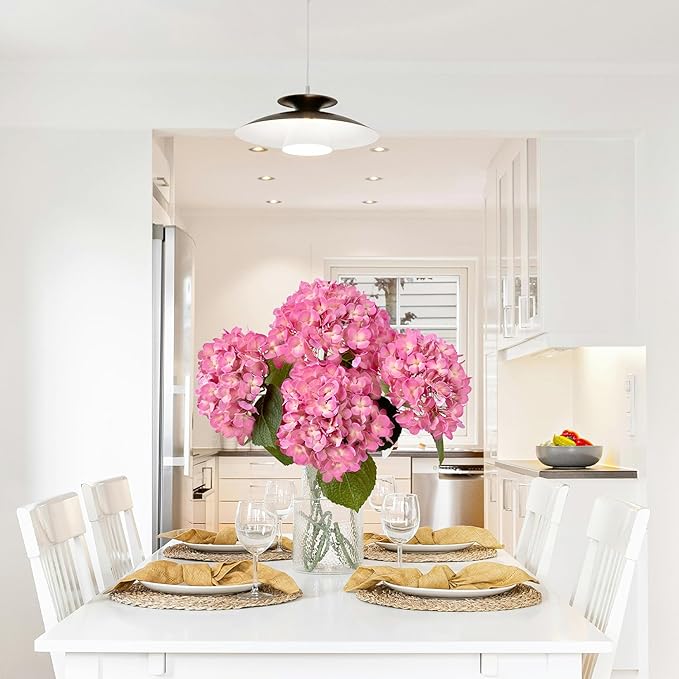 4 Pcs 20'' Real Touch Hydrangeas Pink Artificial Hydrangeas Flowers Faux Latex Lifelike Hydrangea for Kitchen Living Room Porch Home Decor Baby Shower Party Wedding Table Centerpiece