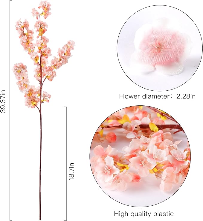 Sggvecsy Cherry Flower Branches Plum Blossom Artificial Flowers Branches 39 Inch Branches Flowers Tree Stems for Home Wedding Party Decor (3 Pcs, Pink)