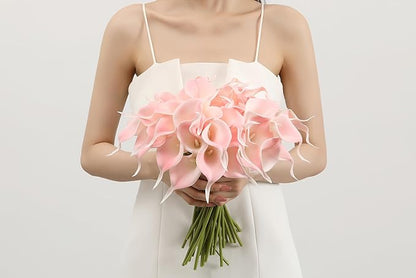 SITUMEIZI 24 PCS Pink Fake Flowers Artificial Calla Lily Silk Flowers Real Touch for Mother's Day Easter Home Kitchen Decor Wedding Bouquet Office Spring Decoration