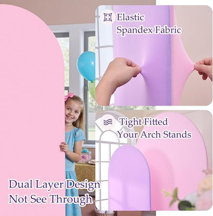 Pink Purple Arch Backdrop Cover Set of 2-7.2ft 6ft Dual Color Wedding Arch Cover-Wrinkle Free Stretchy Spandex Fitted Chiara Arch Stand Cover for Birthday Mermaid Party Baby Shower Photo Photography