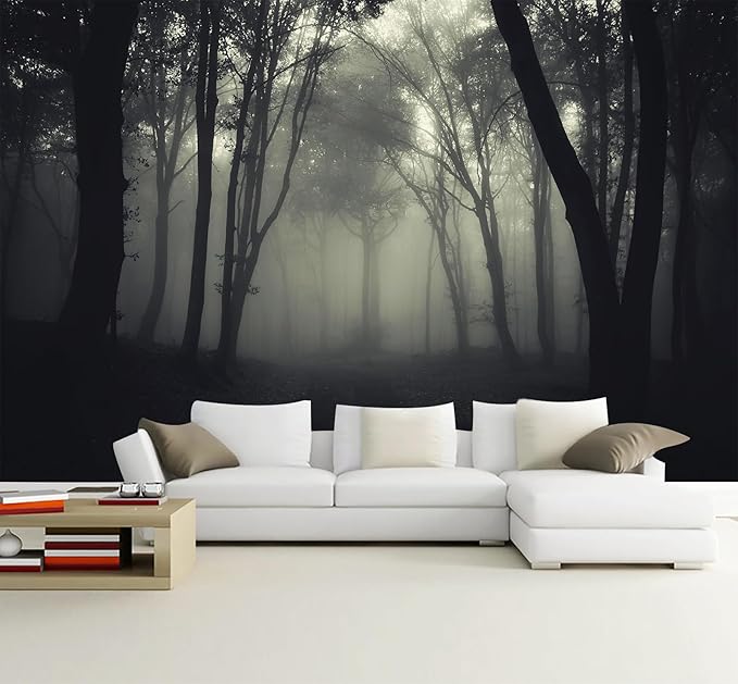 WFBHUA-Dark Forest Wallpaper Peel and Stick Foggy Woods Landscape Self Adhesive Wall Mural for Living Room Bedroom 137"x100"