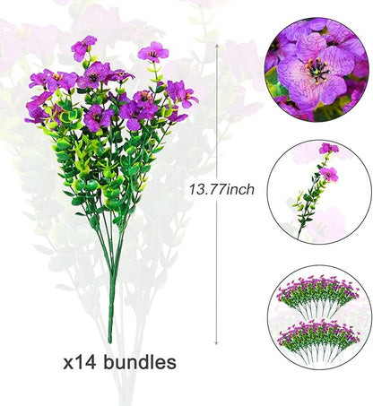 14 Bundles Fake Mums Fake Plants Artificial Mums for Outdoors Artificial Flowers for Yard Porch Home Garden Fall Indoor Outdoor Decor(Purple)