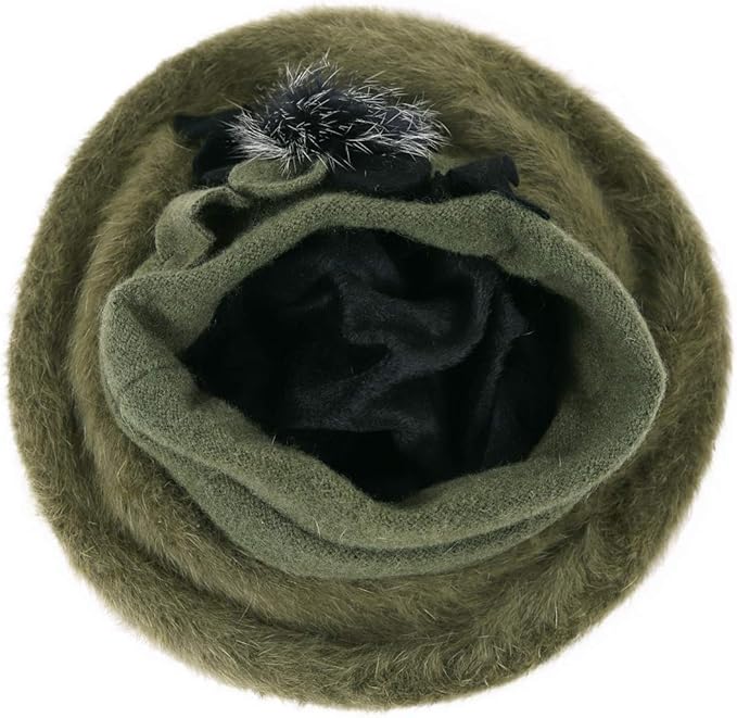 VECRY Lady French Beret 100% Wool Beret Floral Dress Beanie Winter Hat