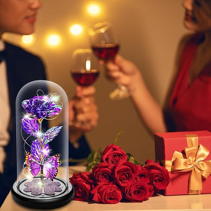 Womens Gifts for Christmas, Christmas Rose Gift for Women Birthday Gift Galaxy Glass Rose Forever Eternal Crystal Flower Light Up Roses in Glass Dome Purple Xmas Gifts for Mom Grandma Wife Her Sister