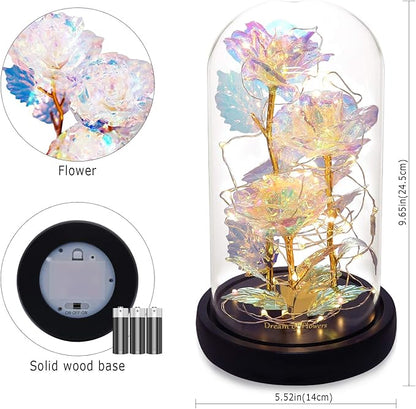 Beauty and The Beast Rose,Christmas Flowers Gifts for Women,Colorful Rainbow Up Rose in A Glass Dome,Gifts for Mom,Women,Wife's,Grandma Wife Anniversary,Valentines,Thanksgiving,Birthday,Wedding