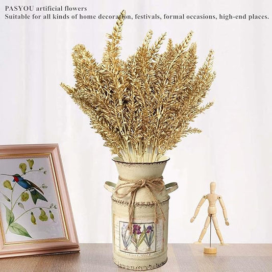 PASYOU Artificial Gold Plants Decor, Plastic Grass Faux Shrubs Simulation Lavender Leaves Indoor Outdoor Home Garden Planter Filler Party Hotel Verandah Wedding DIY Decoration - Golden 4 Pack
