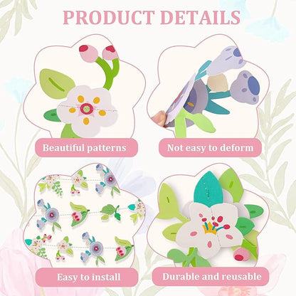 Dayker 2PCS Flower Fairy Decoration Banner, Woodland Floral Greenery Leaf Hanging Garland, Original Paper Wildflower Party Decor for Birthday Baby Shower Garden Wedding Backdrop