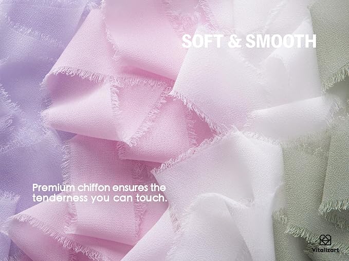 Vitalizart 9 Rolls 1.5" Chiffon Silk Ribbon Handmade Fringe Total 27 Yd Frayed Edges Ribbons for Wedding Invitations Gifts Wrapping Crafts Holiday Decor Bridal Bouquets
