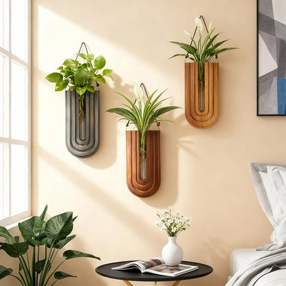 Wall Mounted Wooden Propagation Station Set of 3 - Boho Hanging Indoor Wall Planter Vases for Plants & Flowers, Handmade Rainbow Decor for Living Room, Entryway, or Home Gallery Display