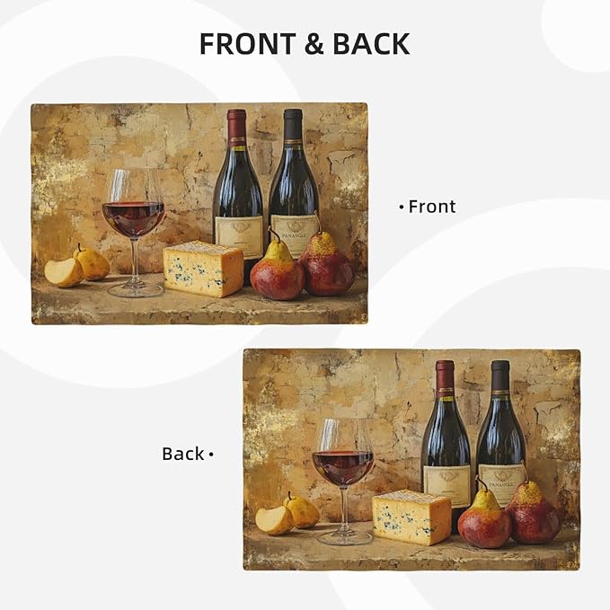 Retro Red Wine Placemats Set of 6 Washable Table Mats Vintage Mid Century Heat-Resistant Cotton Linen Place Mats for Dining Table Kitchen Indoor Outdoor Party Holiday Décor